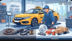 Иллюстрация с деталями Honda Civic для статьи о рисках экономии на запчастях такси