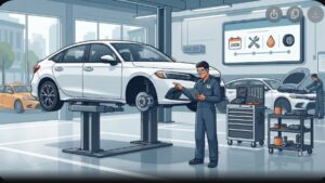 Современная иллюстрация автомобиля Honda Civic для статьи о плане технического обслуживания такси на 2026 год