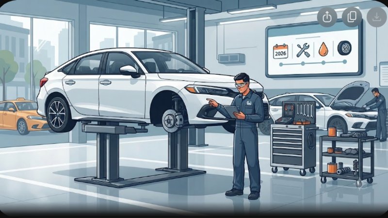 Современная иллюстрация автомобиля Honda Civic для статьи о плане технического обслуживания такси на 2026 год